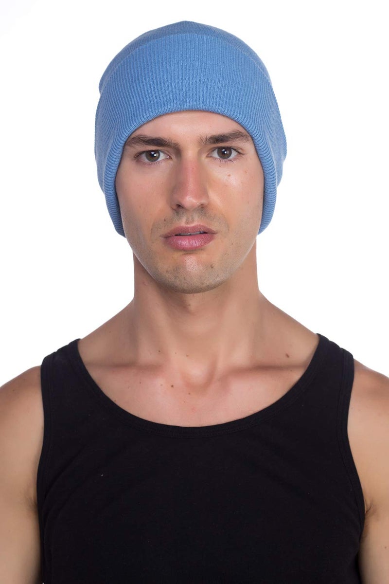 Top Level Beanie Men Women - Unisex Cuffed Plain Skull Knit Hat Cap, Sky - Image 4
